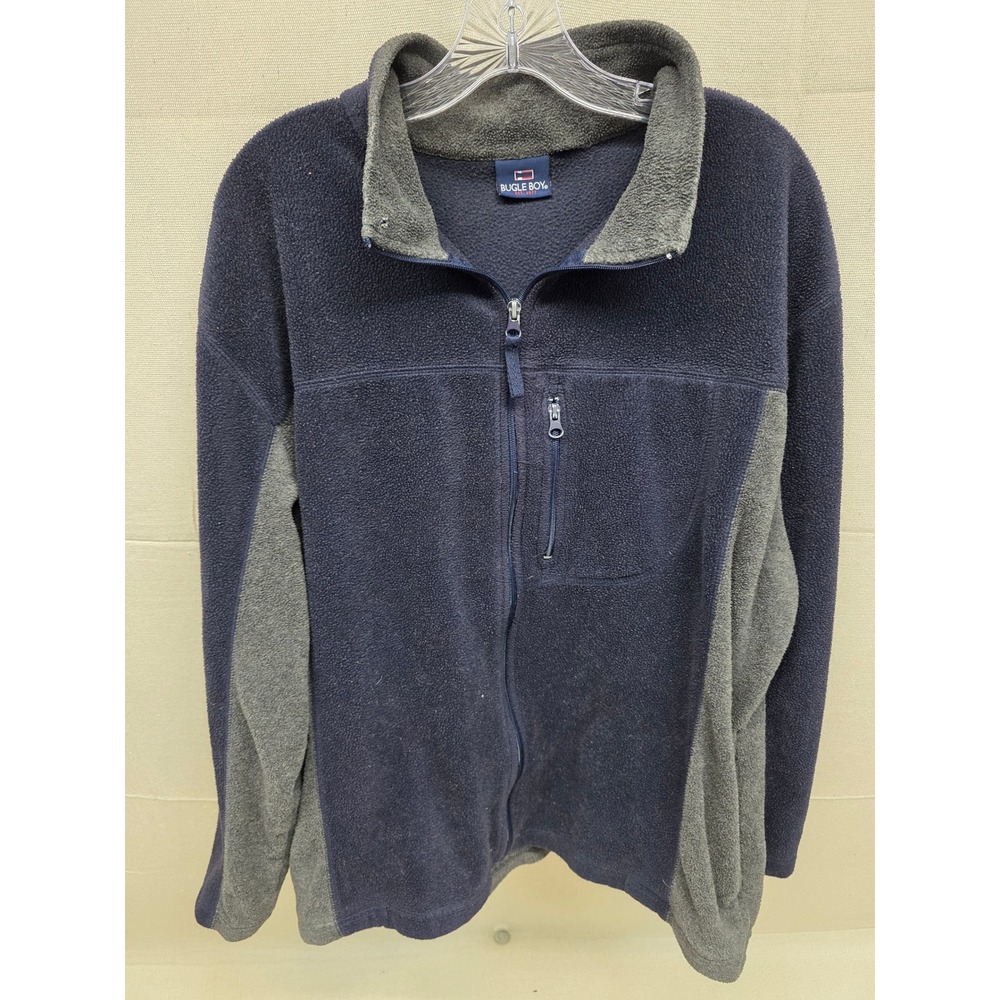 Bugle Boy Vintage Mens Full Zip Fleece Jacket Colorblock‎ Navy Grey 1608